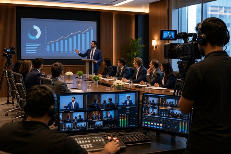 Corporate meeting live broadcast setup