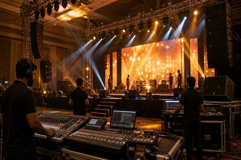 Professional stage lights and sound setup